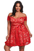 Sexy Red Plus Size Floral Lace Flared Off Shoulder Dress